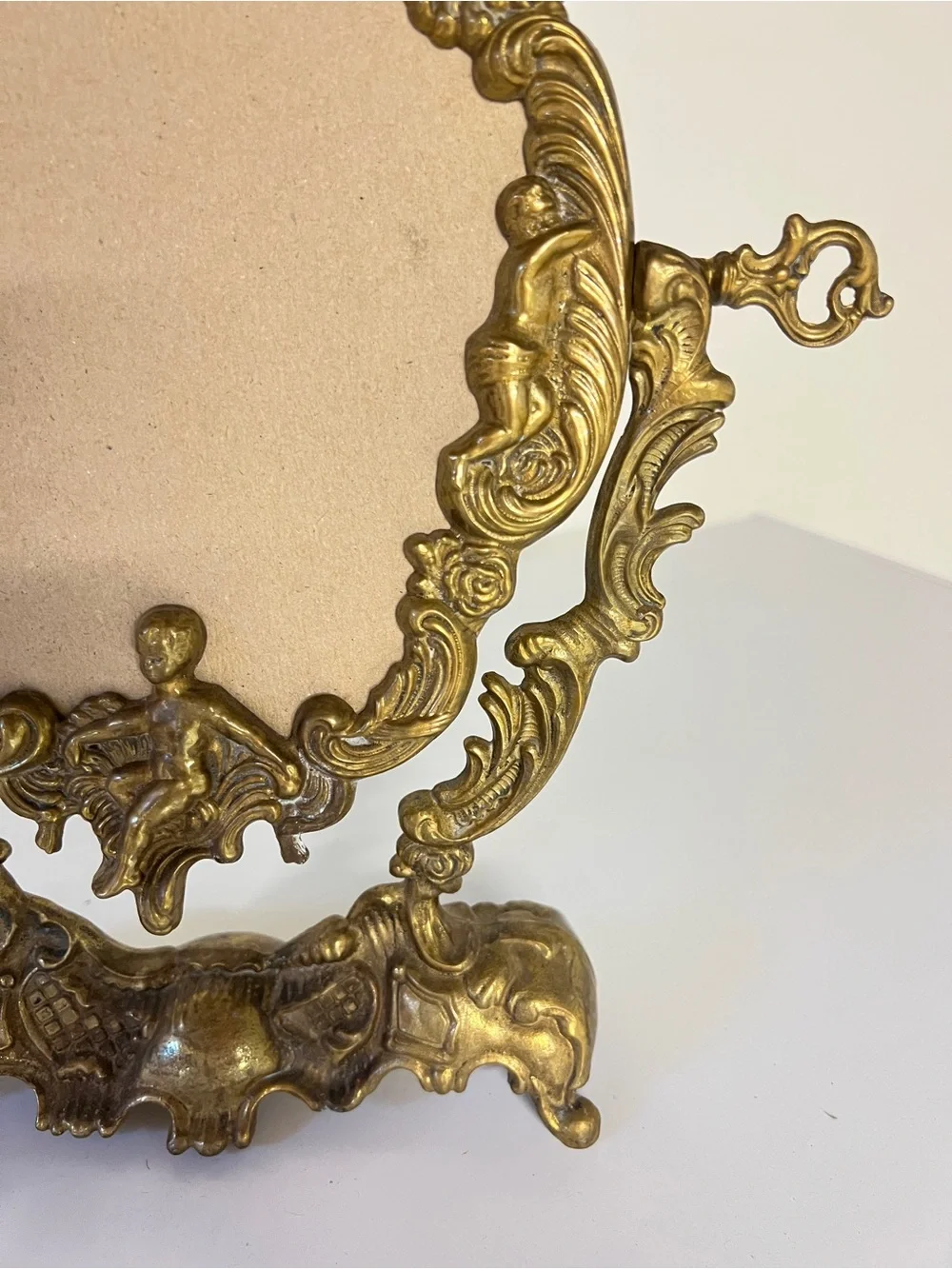 Antique-Style Gold Ornate Vanity Mirror with Cherub Motif